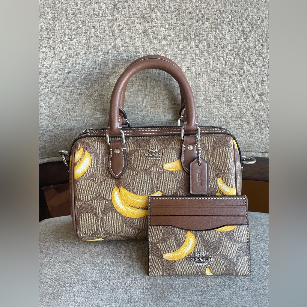 Nwt2pcs Coach Mini Rowan Crossbody In Signature With Bananacr246and Card Case